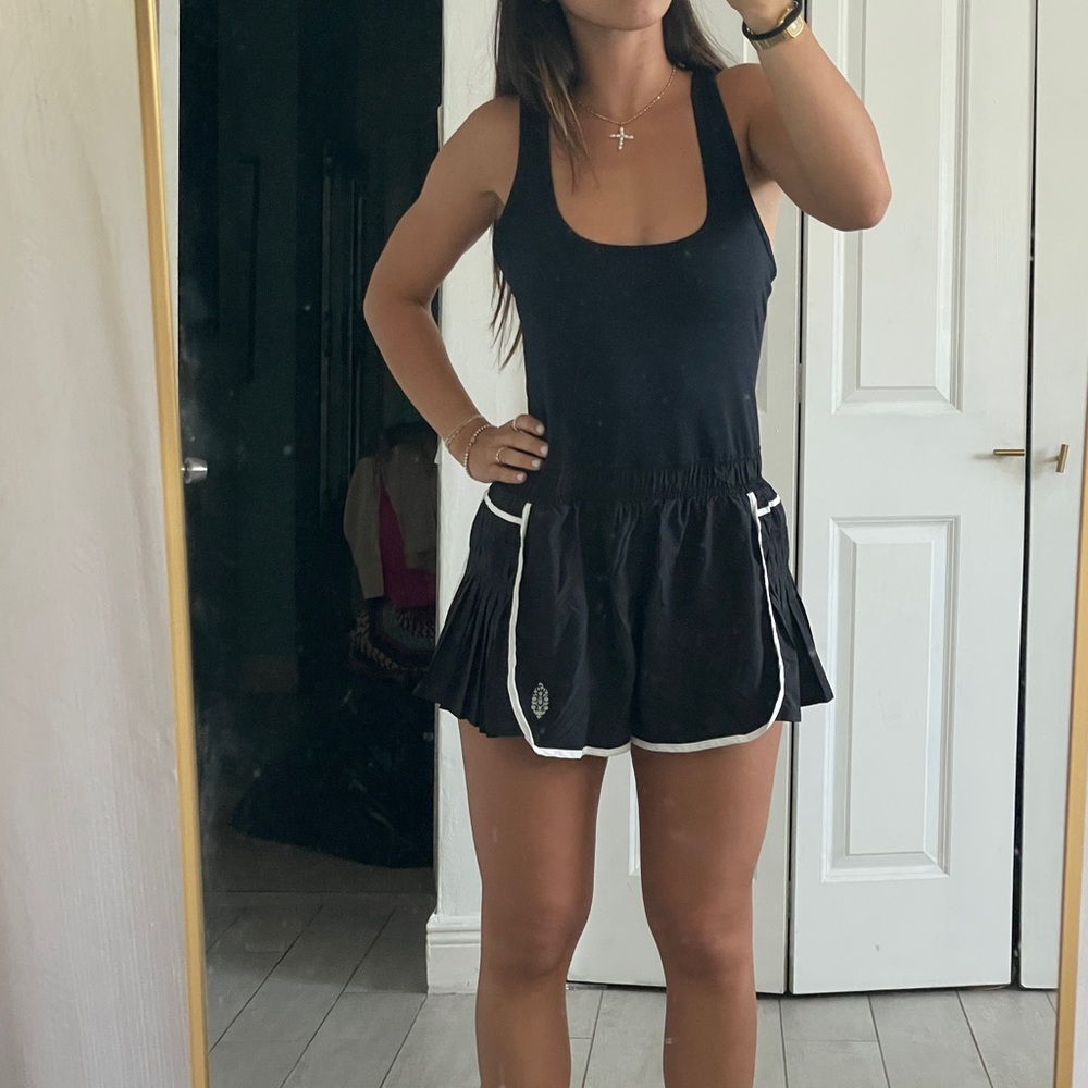 Free People Black and White Athletic Shorts with Dolphin Hem